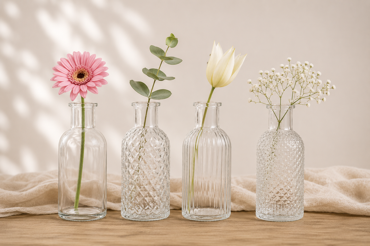 Vintage-Rillenglasvasen-Set (4-teilig)