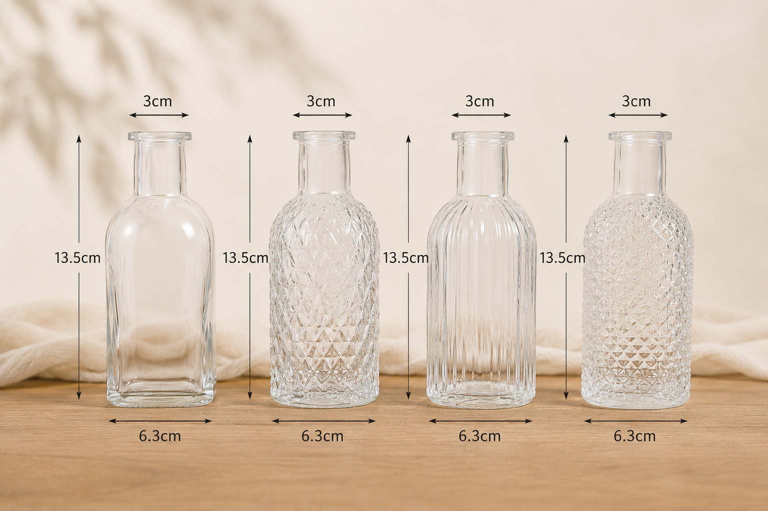 Vintage-Rillenglasvasen-Set (4-teilig)